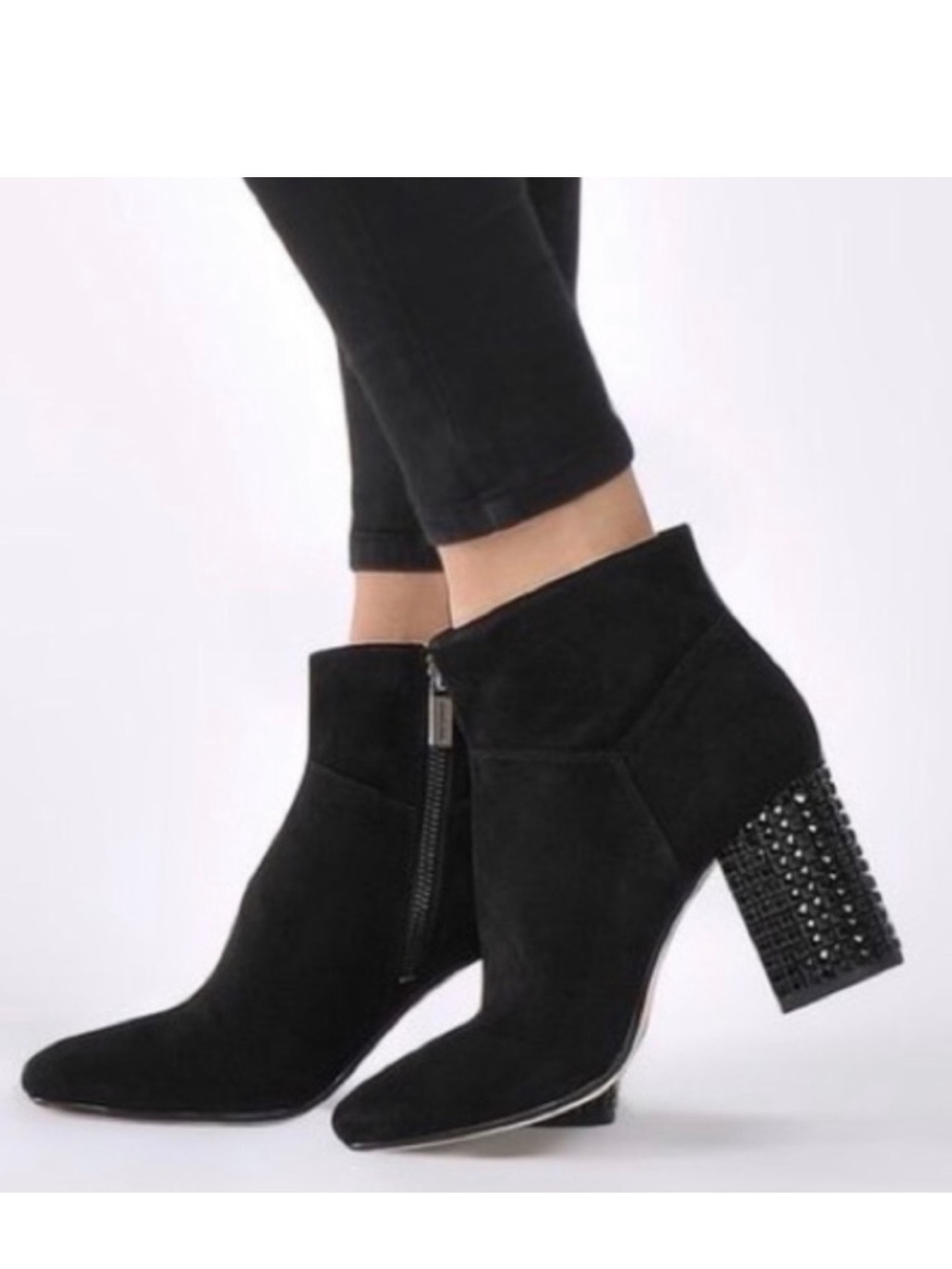 MICHAEL KORS ARABELLA BLACK SUEDE STUDDED BLOCK HEEL BOOTIES BOOTS 6